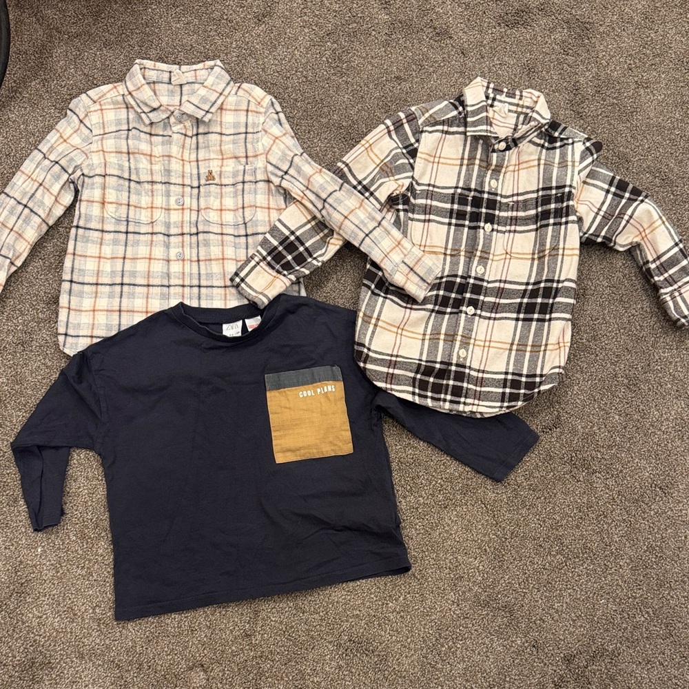 GAP Kids Plaid Button-Down Shirts and Navy Tee Set